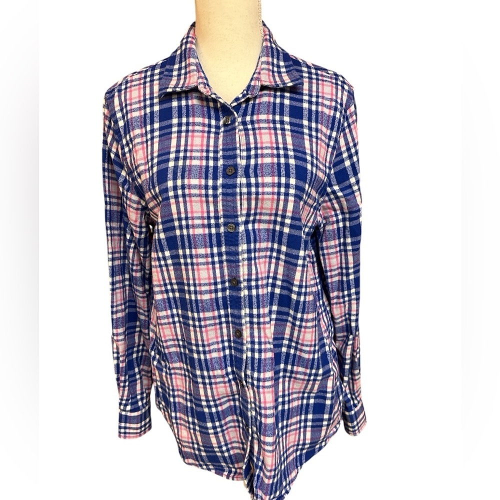 Land’s End Long-sleeved Button-down Plaid Soft Cotton Flannel Shirt Size 10
